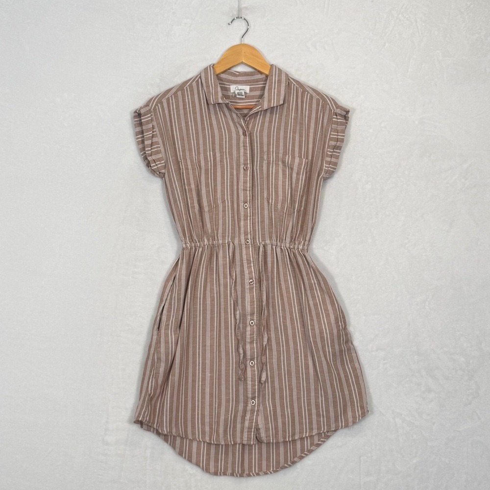 Japna Brown Striped Button Down Shirt Dress‎ Size Small
